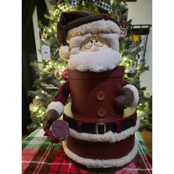 Vintage Santa 3 tier Stacking Nesting Round Boxes 16". Christmas Collectible - Picture 4 of 5